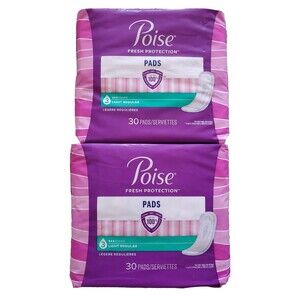 2x Poise Pads 30 Count Regular Length Light #3 Fresh Protection Wingless NEW Set
